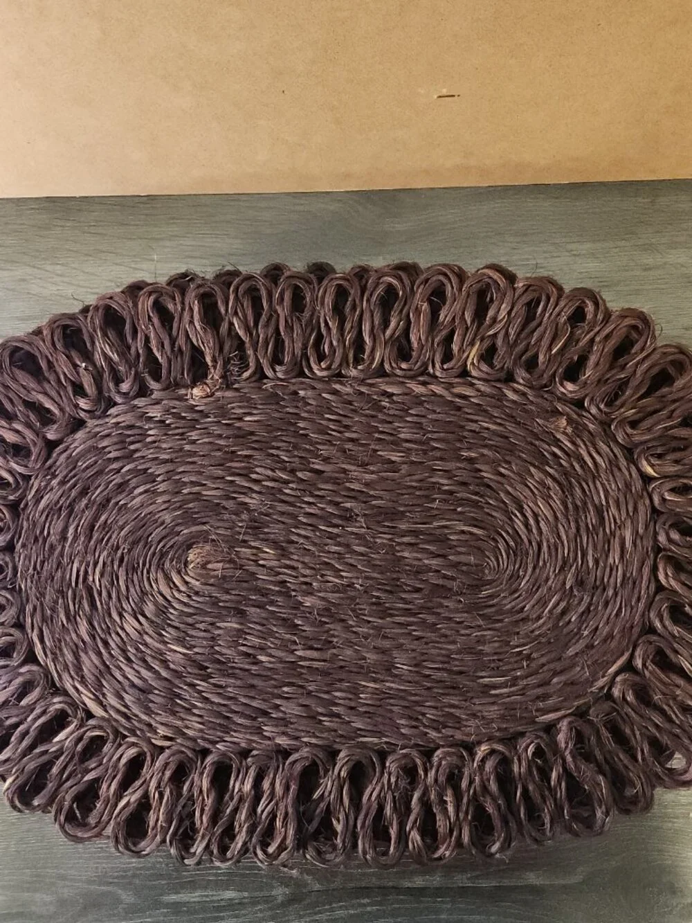 VTG 70's Woven Oval Looped Floral Edge Placemat Centerpiece Set of 4 Cottagecore